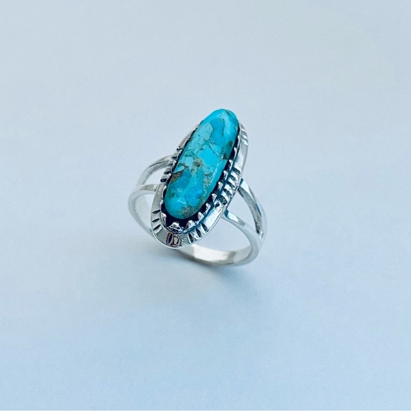 Sterling Silver Oval Genuine Turquoise Ring with Shank, Boho Ring, Silver Rings - Picture 8 of 13